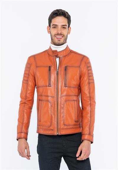 basics and more Basics&More Men Biker Tile Leather Jacket - B3455
