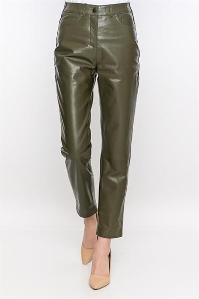 basics and more Basics&More Women Five-Pocket Khaki Leather Trousers - P02