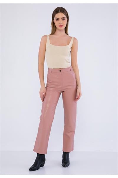 basics and more Basics&More Women Side Pocket Powder Leather Trousers - P03