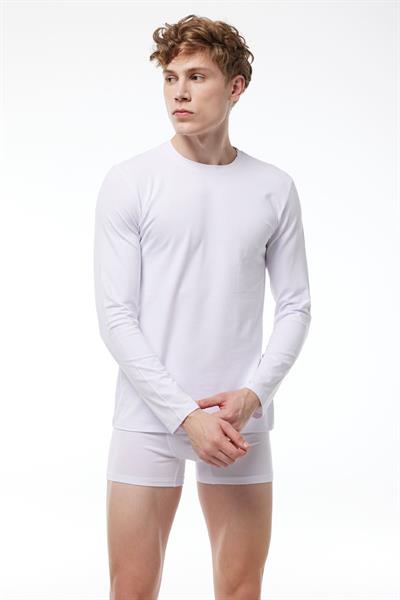 Erkek Beyaz Yuvarlak Yaka Uzun Kol Likralı Modal Body 045