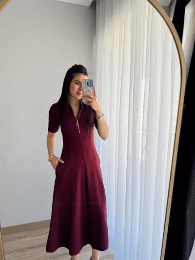 Maxi Boy Fermuarlı Elbise