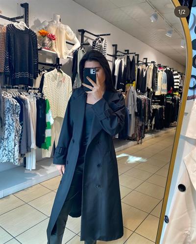 Siyah Uzun Trenchcoats