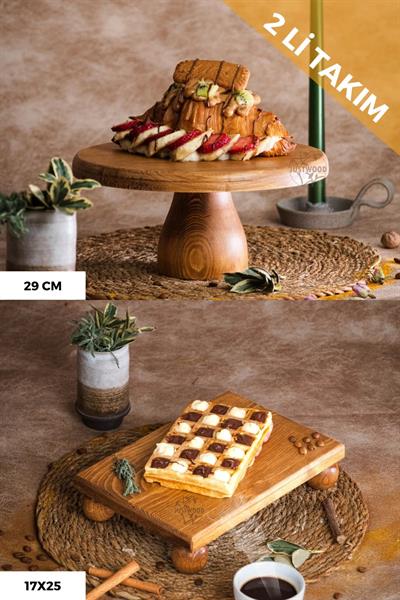 2 Li 29/12 Lucca Ve 17x25 Cm Risus Ahşap Dikdörtgen Pasta Sunum Servis Tabağı Seti