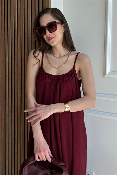 Askılı Elbise - BORDO