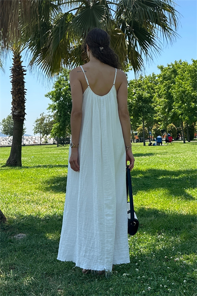 Askılı Müslin Elbise - BEYAZ