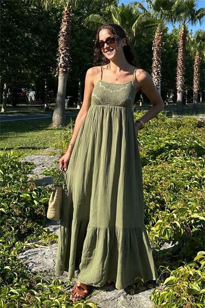 Gipeli Müslin Elbise - HAKİ