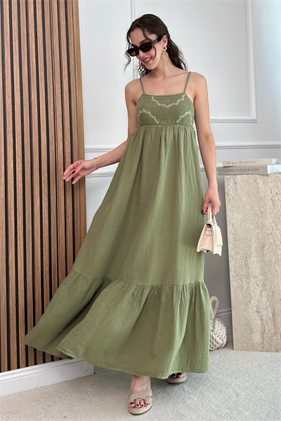 Gipeli Müslin Elbise - HAKİ