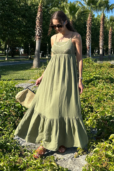 Gipeli Müslin Elbise - HAKİ