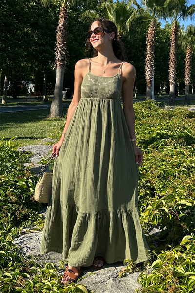 Gipeli Müslin Elbise - HAKİ