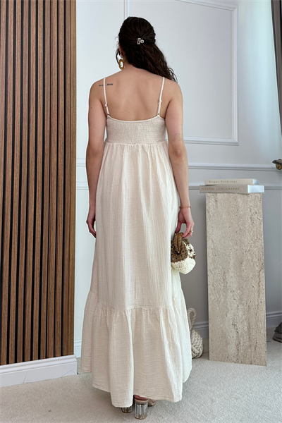 Gipeli Müslin Elbise - KREM