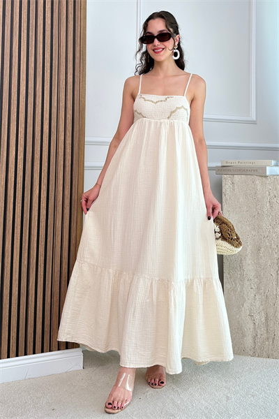 Gipeli Müslin Elbise - KREM