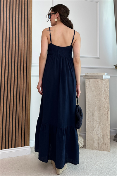 Gipeli Müslin Elbise - LACİVERT