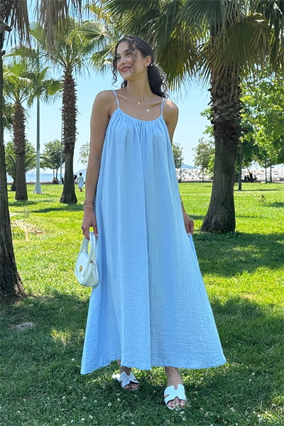 Askılı Müslin Elbise - MAVİ
