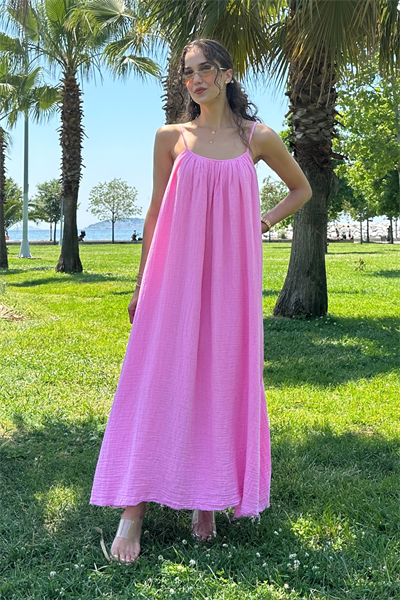 Askılı Müslin Elbise - PEMBE