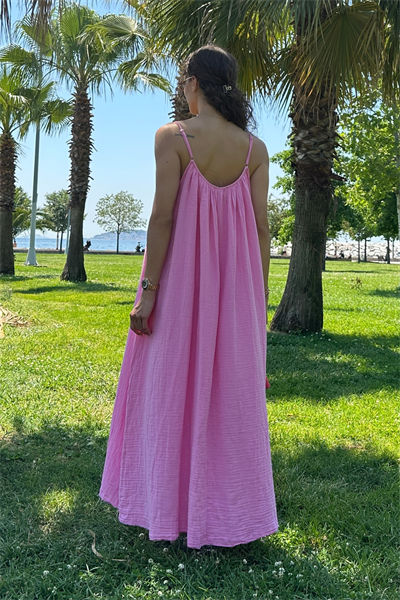 Askılı Müslin Elbise - PEMBE