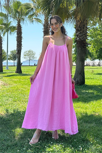 Askılı Müslin Elbise - PEMBE