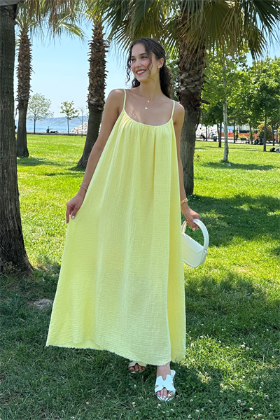 Askılı Müslin Elbise - SARI