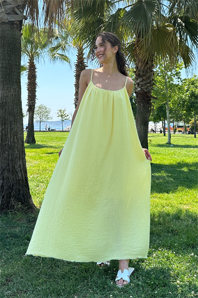Askılı Müslin Elbise - SARI