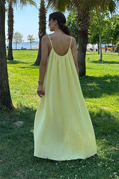 Askılı Müslin Elbise - SARI
