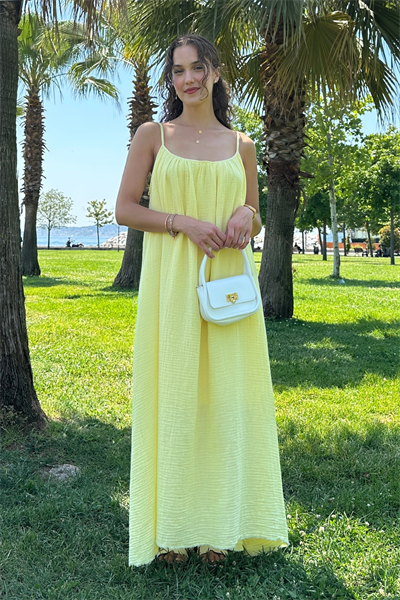 Askılı Müslin Elbise - SARI