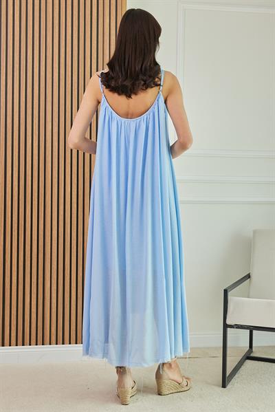 Askılı Oversize Elbise - MAVİ