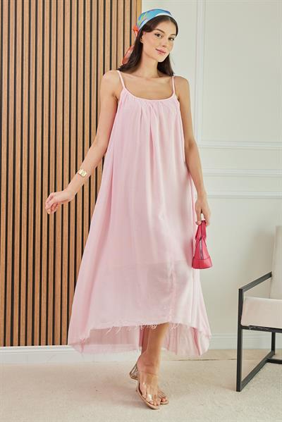 Askılı Oversize Elbise - PEMBE