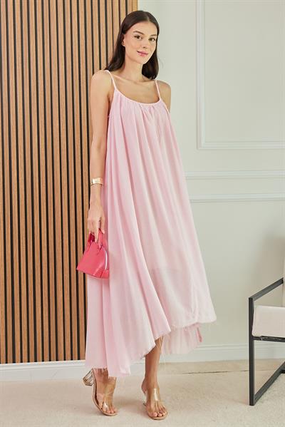 Askılı Oversize Elbise - PEMBE