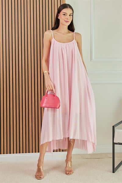 Askılı Oversize Elbise - PEMBE
