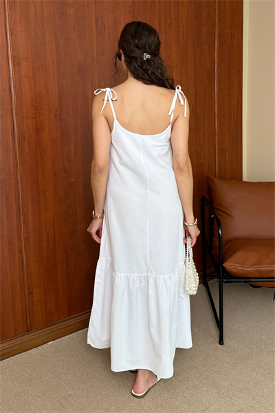 Askılı Poplin Elbise - BEYAZ