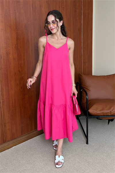 Askılı Poplin Elbise - PEMBE