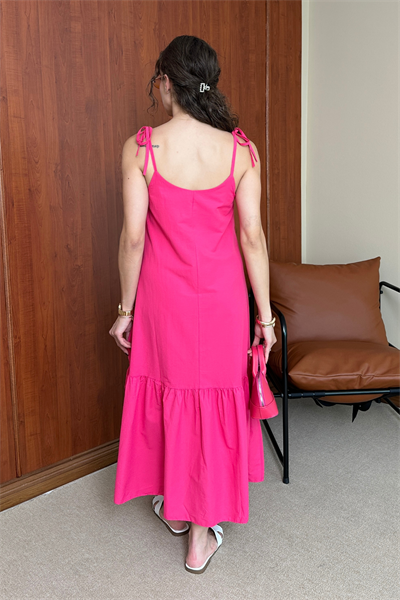 Askılı Poplin Elbise - PEMBE