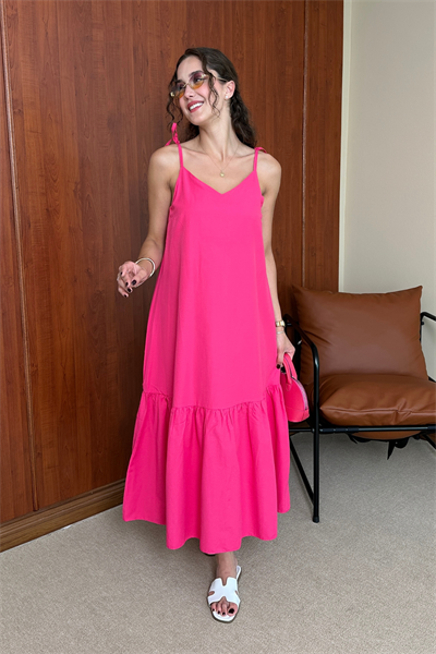 Askılı Poplin Elbise - PEMBE