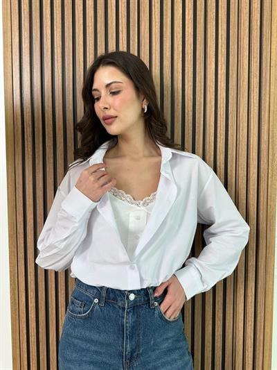 Atletli Crop Gömlek - BEYAZ
