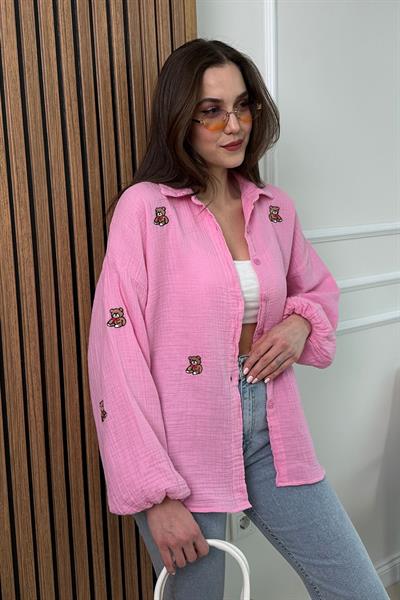Ayıcıklı Müslin Gömlek - PEMBE