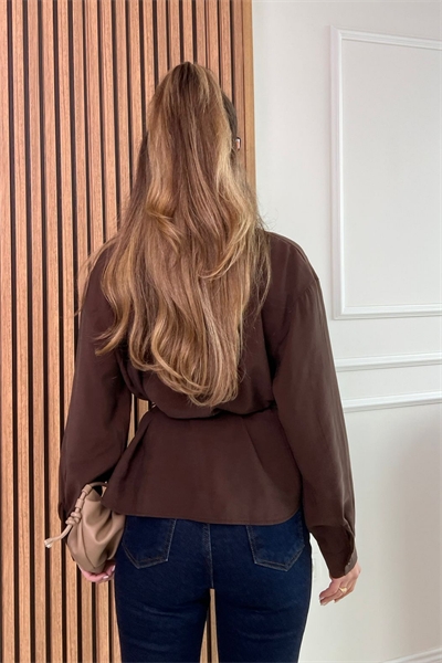 Modal Bağlamalı Gömlek - KAHVERENGİ