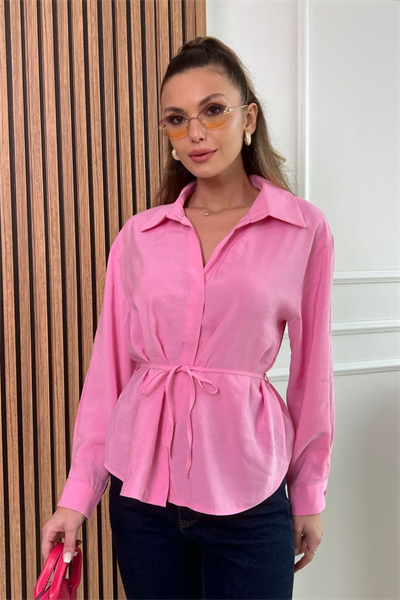 Modal Bağlamalı Gömlek - PEMBE