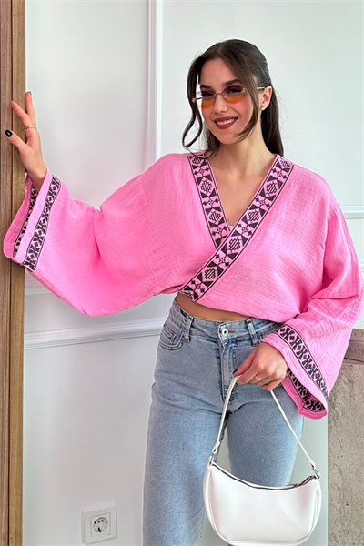 Bağlamalı Kimono - PEMBE