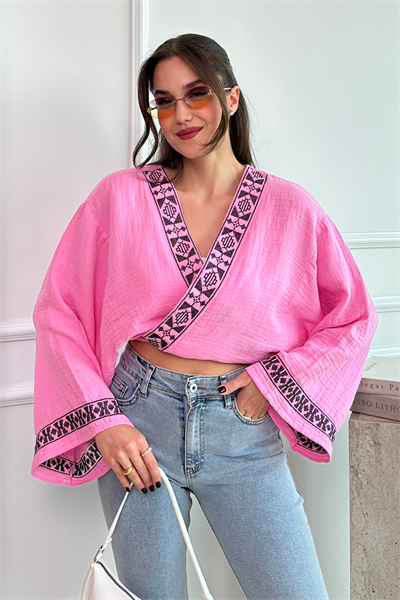 Bağlamalı Kimono - PEMBE