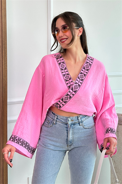 Bağlamalı Kimono - PEMBE