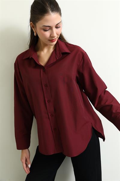 Basic Poplin Gömlek - BORDO