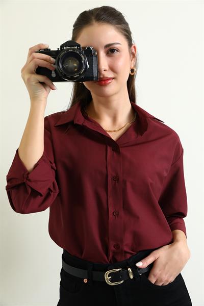 Basic Poplin Gömlek - BORDO