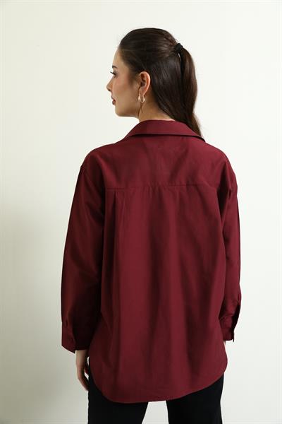 Basic Poplin Gömlek - BORDO