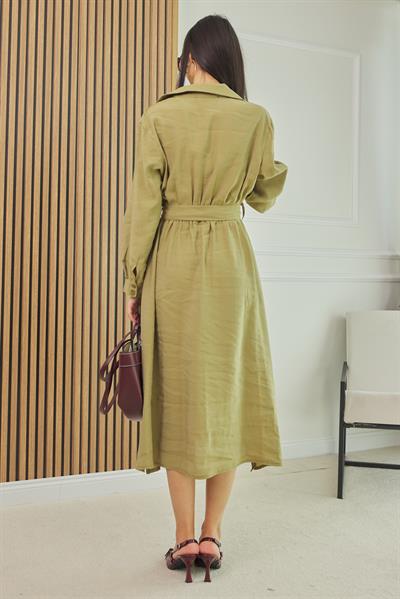 Bel Lastikli Elbise - HAKİ