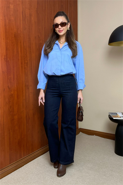 Beli Lastikli Jean Pantolon - LACİVERT