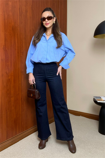 Beli Lastikli Jean Pantolon - LACİVERT