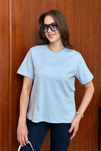 Bisiklet Yaka T-Shirt -MAVİ