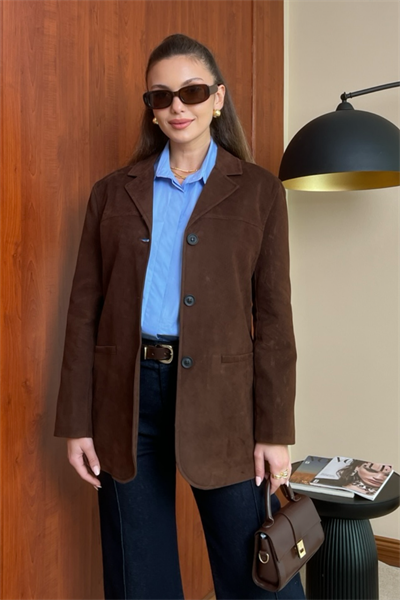 Blazer Süet Ceket - KAHVERENGİ