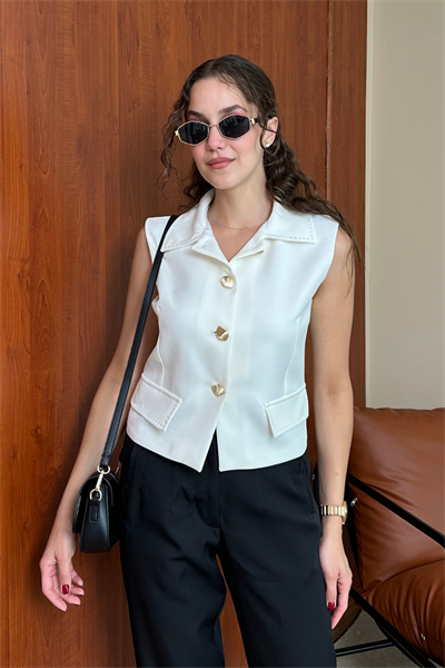 Blazer Yelek - BEYAZ