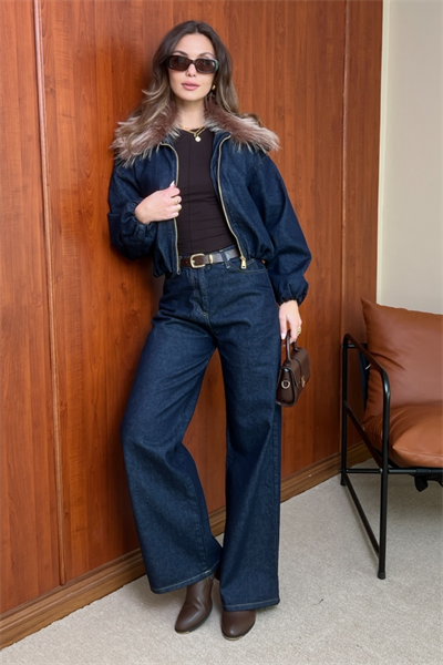 Bomber Ceketli Denim Takım - LACİVERT