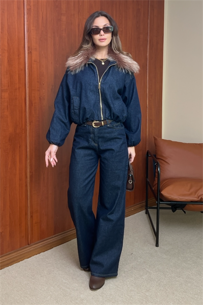 Bomber Ceketli Denim Takım - LACİVERT